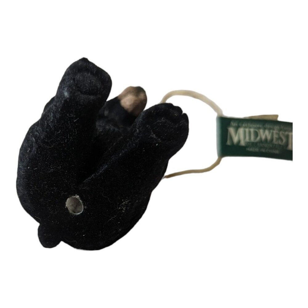 Midwest of Cannon Falls Flocked Sitting Black Bear Christmas Holiday Ornament - Picture 2 of 5